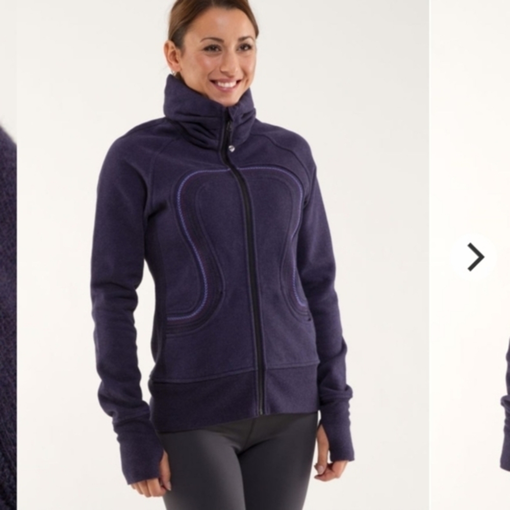 Lululemon cuddle up jacket II, heathered black swan,front embroidery,6